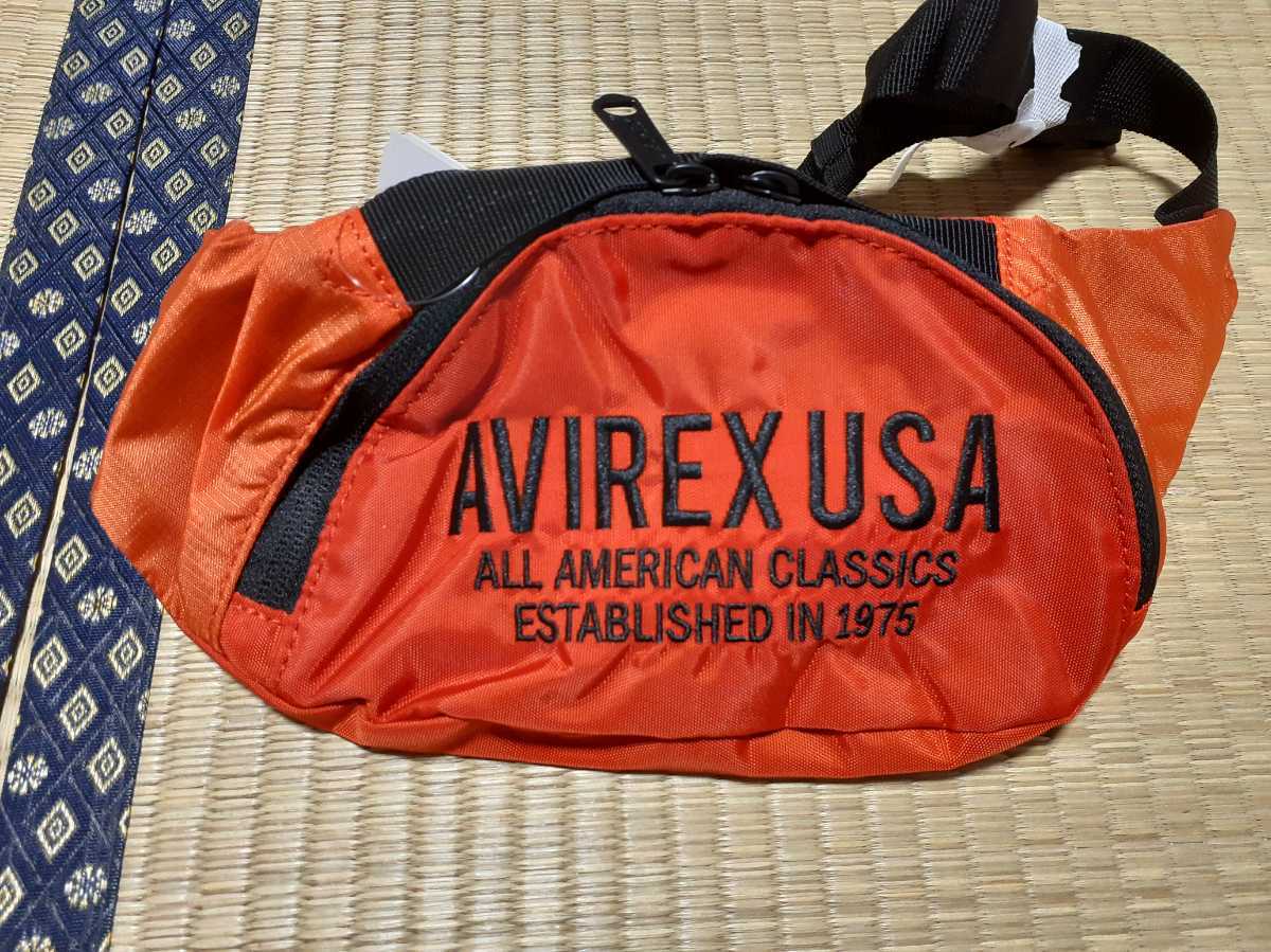 【新品】AVIREX ボディーバッグ 36×12×5cm オレンジ_画像1