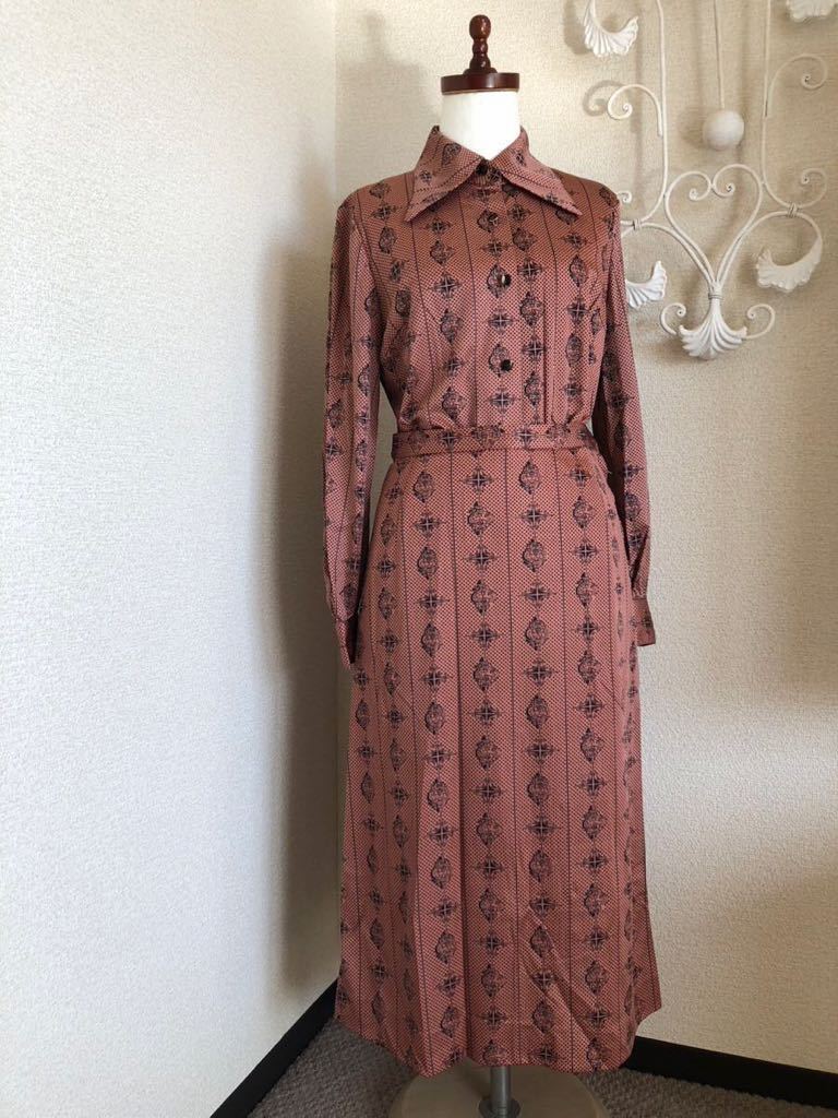 Vintage Showa Retro выставить PINORE Pinot -re юбка костюм блуза & юбка общий рисунок принт годы предмет Vintage 