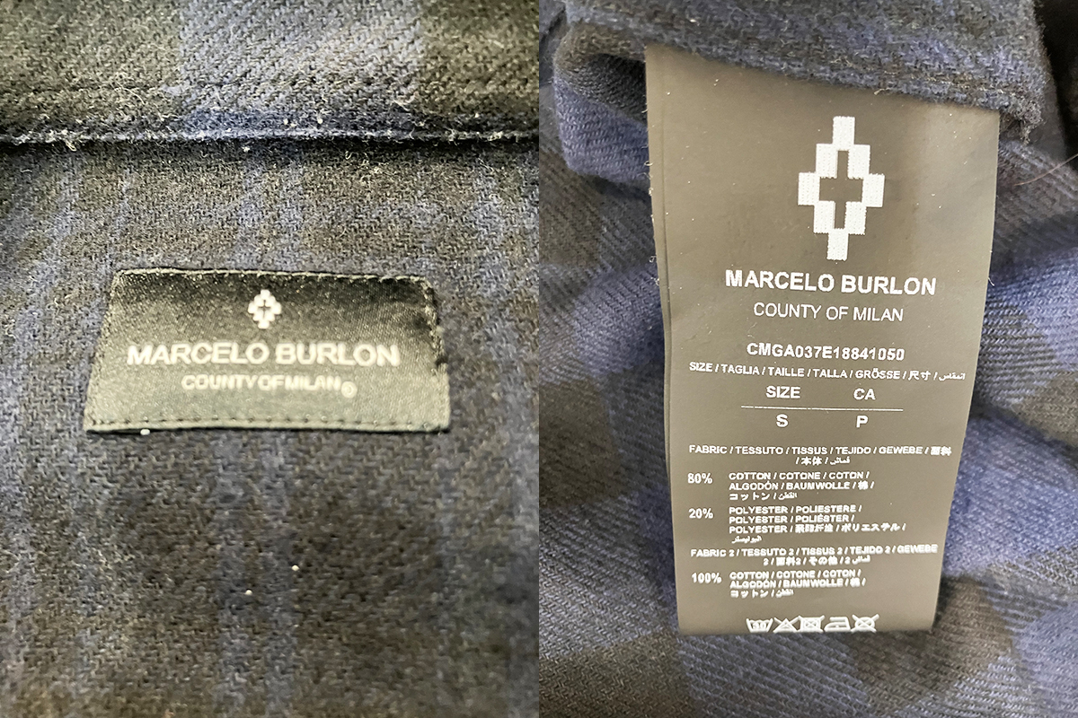 マルセロバーロン MARCELO BURLON サイドライン チェックシャツ S ネイビー ブラック バッファローチェック ネルシャツ COUNTY イタリア製_画像7