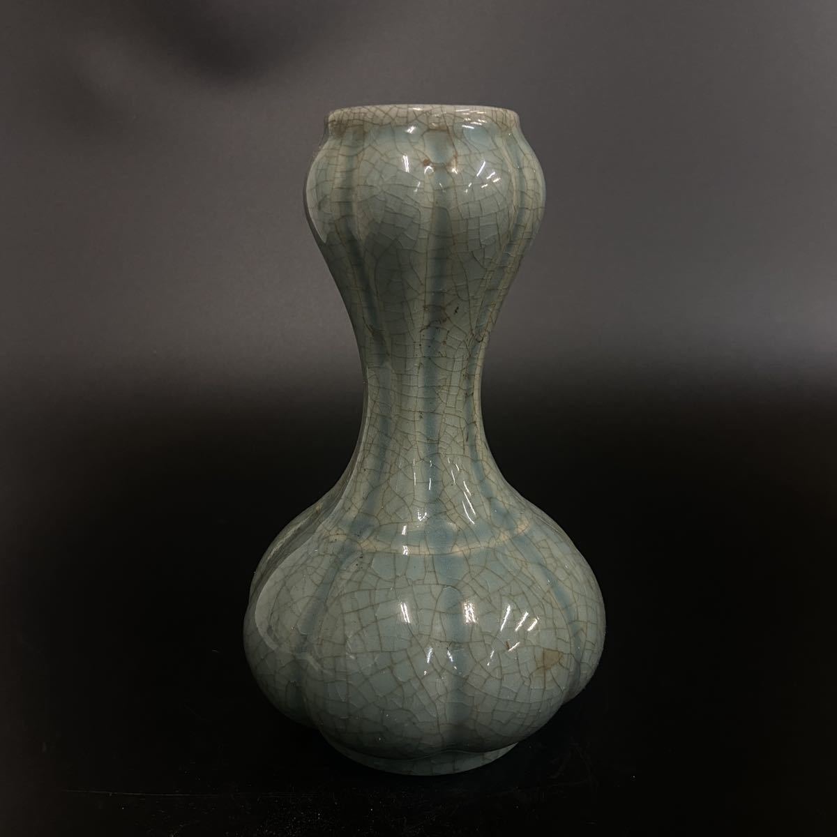 中国 古美術 宋代 龍泉窯 汝窯 官窯 青磁 瓶 花瓶 高さ 17.5cm