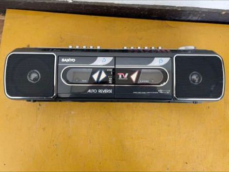 SANYO Sanyo U4-W41(GR) double radio-cassette cassette deck retro YT antique radio, tape B operation OK present condition goods 