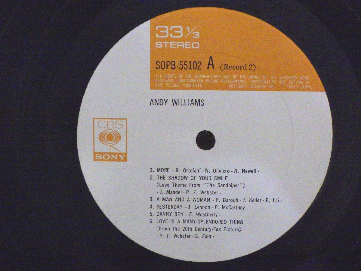 LP レコード 2枚組 Andy Williams アンディ ウィリアムス GIFT PACK SERIES Andy Williams 【 E- 】 D8828T_画像8