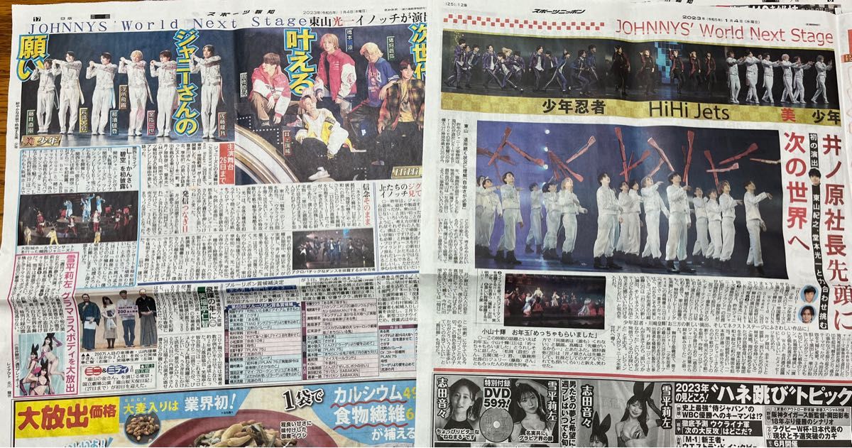 JOHNNYS World Next Stage 2023/1/4スポーツ新聞　2紙