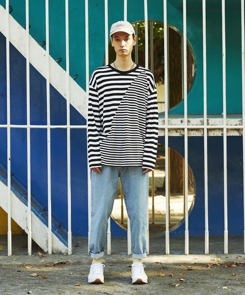 送料無料 SANDINISTA サンディニスタ 19ss Easy Fit Crazy Cut Border イージー フィット クレイジー ランダム カット ボーダー Tシャツ M_画像4