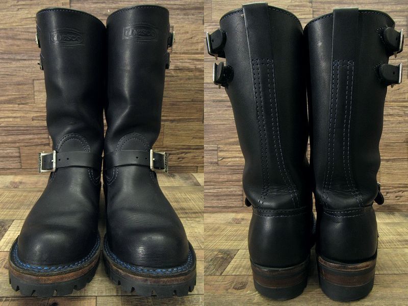 送料無料 美品 WESCO ウエスコ CUSTOM BOSS カスタム ボス ダブルストラップ ロゴ バックル ブルーステッチ レザー エンジニア ブーツ 26.0