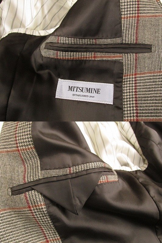 i2785：Mitsumine(ミツミネ) 千鳥格子チェック柄テーラードジャケット A6 ウールジャケット/スーツ 茶ブラウン/メンズ紳士の画像5