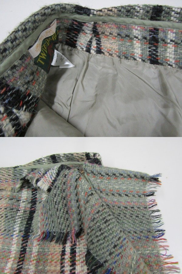 S2793：日本製 TWEEDMILL ツイードミル スカート/カーキ系/1 レディース ウールスカート ブランケット _画像8