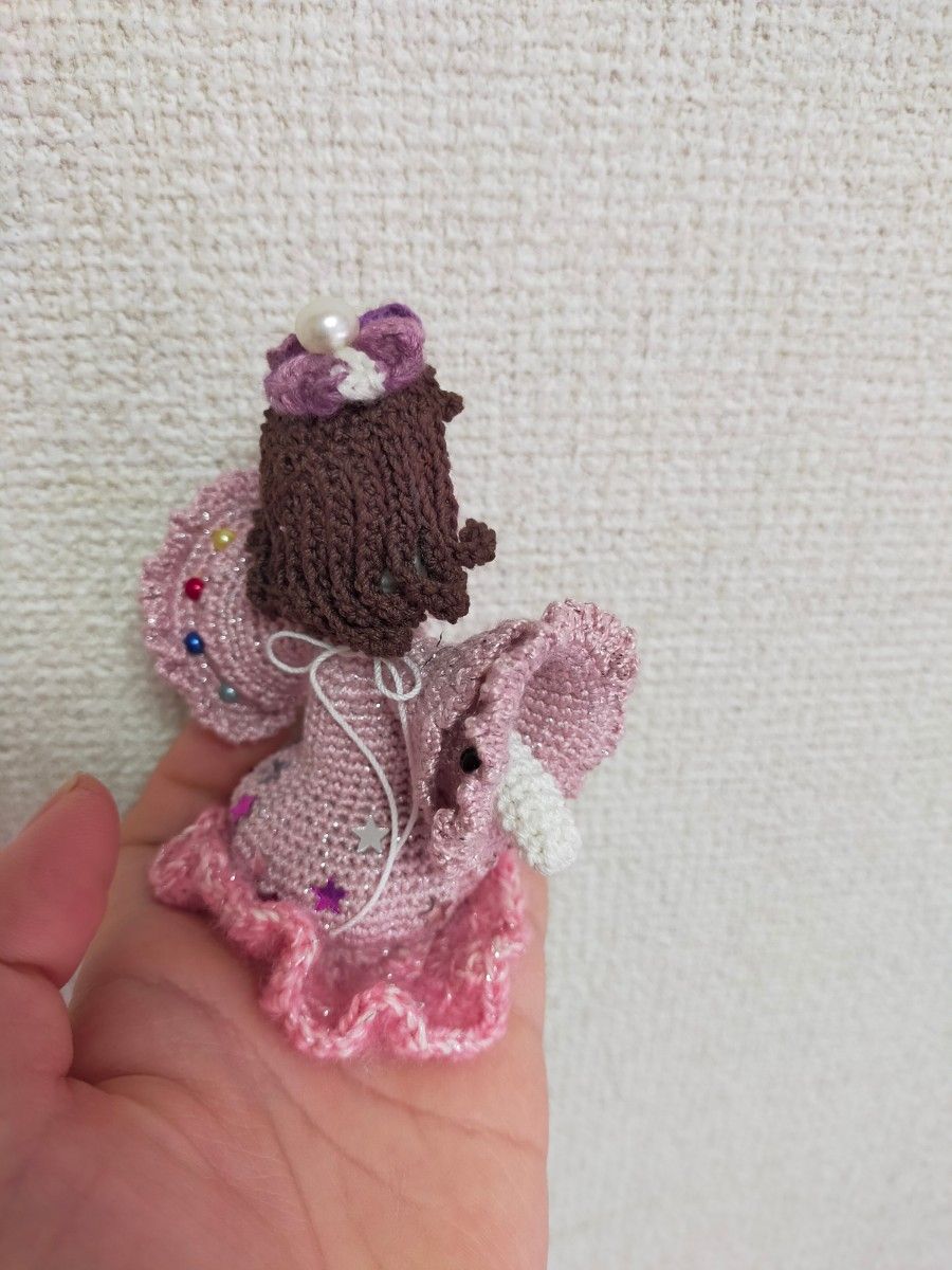 お姫様人形ぬいぐるみ　レース糸毛糸　ハンドメイド かぎ針編み　飾り物　バッグチャーム　レディースファッション　節分飾り