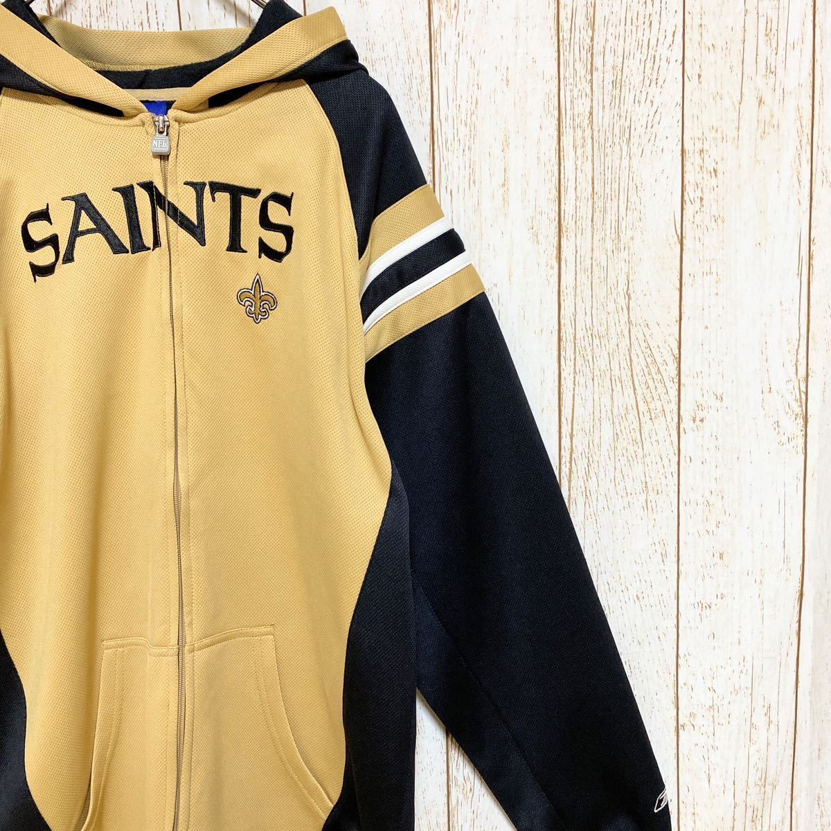 Reebok リーボック NFL NewOrleans Saints ニューオーリンズ・セインツ フルジップ スウェット パーカー ジャージ S USA古着 アメリカ古着_画像1