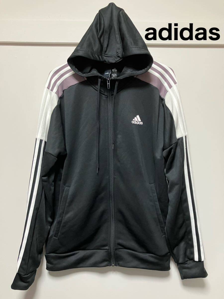 アディダス　adidas ジャージ　パーカー　スウェット　黒　トラックジャケット　長袖　メンズ　レディース　ジップアップ