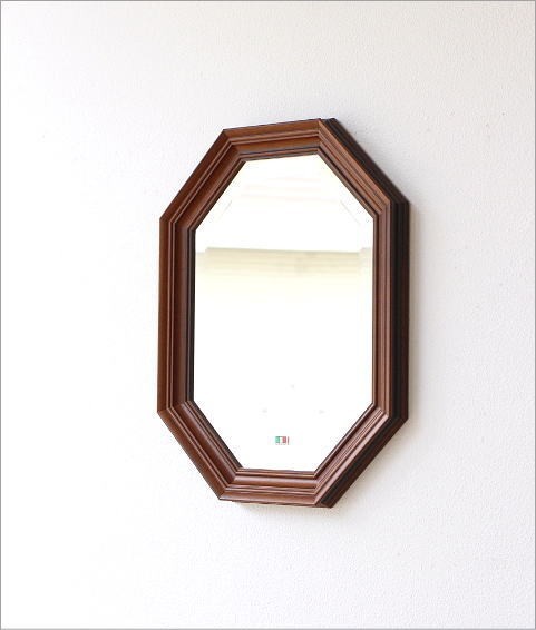 八角鏡 壁掛けミラー ウォールミラー アンティーク クラシック 木製 イタリア ウッド八角ミラーA_画像2