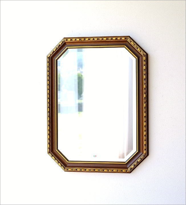 鏡 壁掛けミラー アンティーク イタリア製 八角 ウォールミラー クラシック 玄関 リビング イタリアンミラー アンティークゴールド_画像6