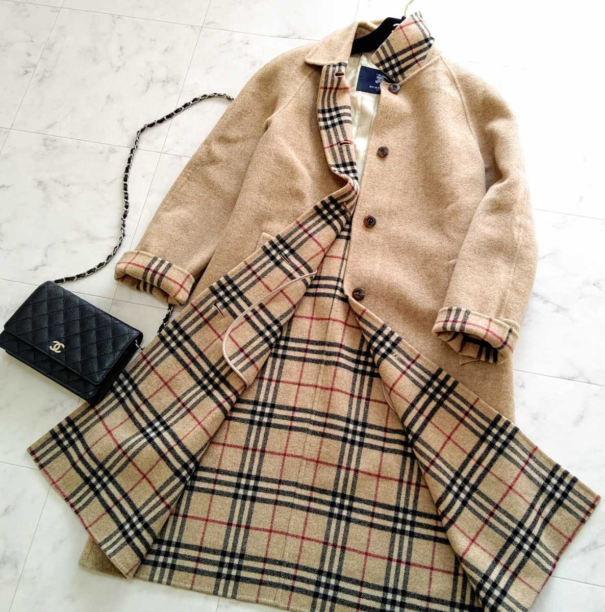 BURBERRY LONDON カシミヤ混 ロングコート 9号-