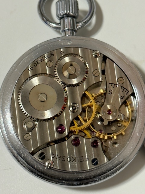 18745-2☆美品 懐中時計 SEIKO PRECISION 15 JEWELS セイコー 手巻き シルバーの画像8