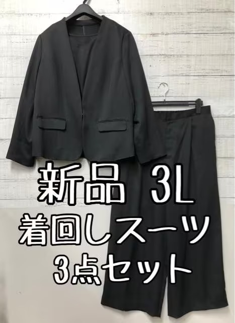 新品☆3L♪黒系♪着回し3点セット♪セミワイドパンツ♪お仕事・フォーマル☆t357