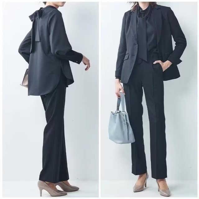  new goods *5L! black series! ribbon Thai blouse attaching pants suit 3 point set! formal also *t474