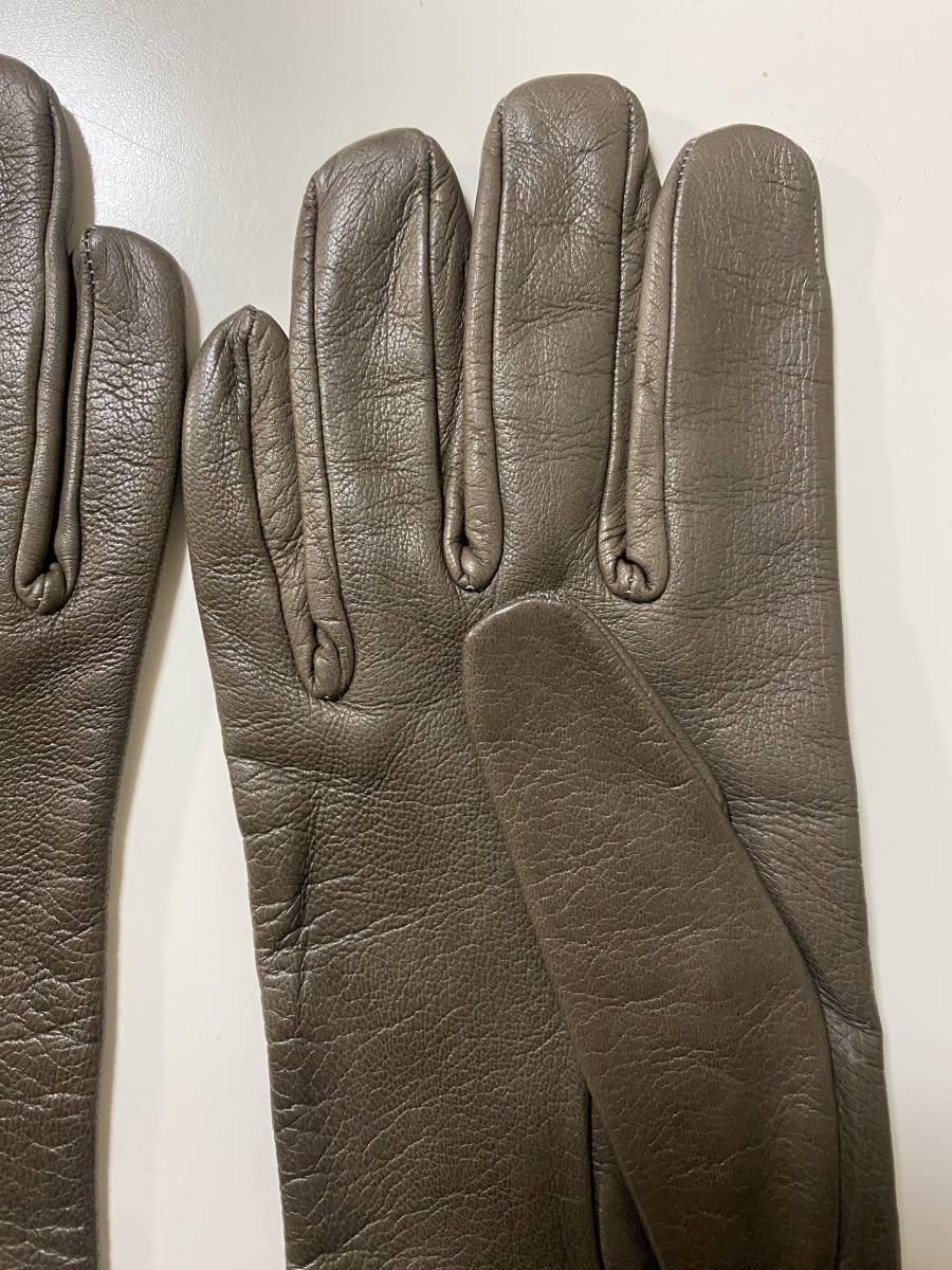 [ unused goods ] Italy made pi Caro PICAROS GLOVES lady's leather long glove Brown leather gloves size 7 half silk lining 