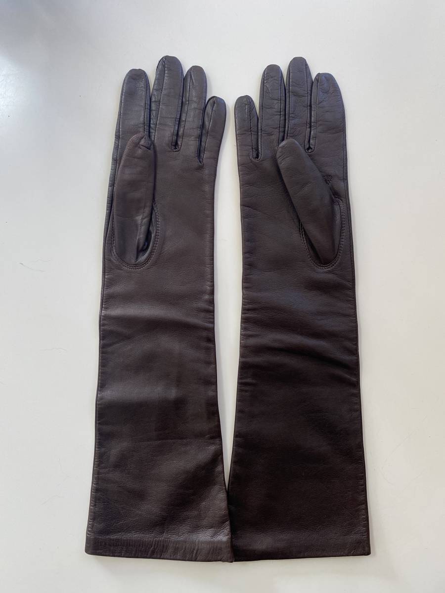 [ beautiful goods ] Chloe Chloe lady's leather long glove brown group leather gloves size 21cm lining attaching 