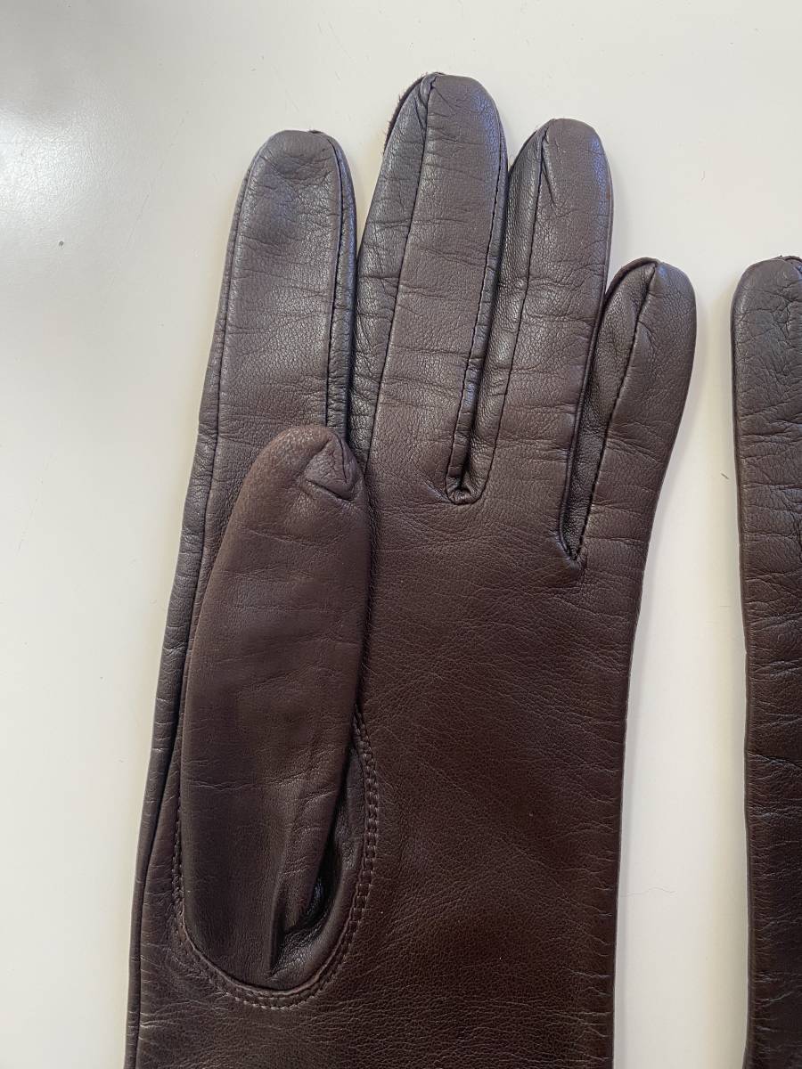 [ beautiful goods ] Chloe Chloe lady's leather long glove brown group leather gloves size 21cm lining attaching 