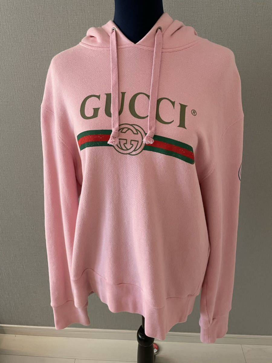 GUCCI グッチ Lサイズ シェリーラインロゴパーカー ドラゴン刺繍 ピンク-