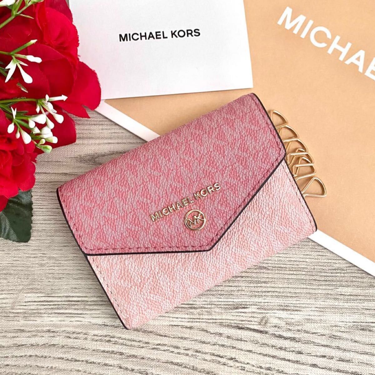 新品☆MICHAEL KORS ピンク シグネチャー レザー キーケース