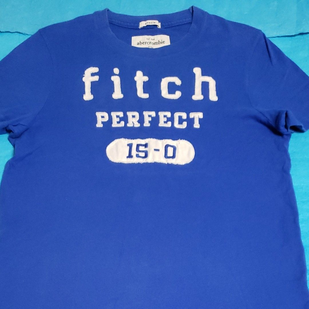 Abercrombie&Fitch アバクロンビー&フィッチ 半袖 Tシャツ 青 アップリケ KIDS XL マッスル アバクロ