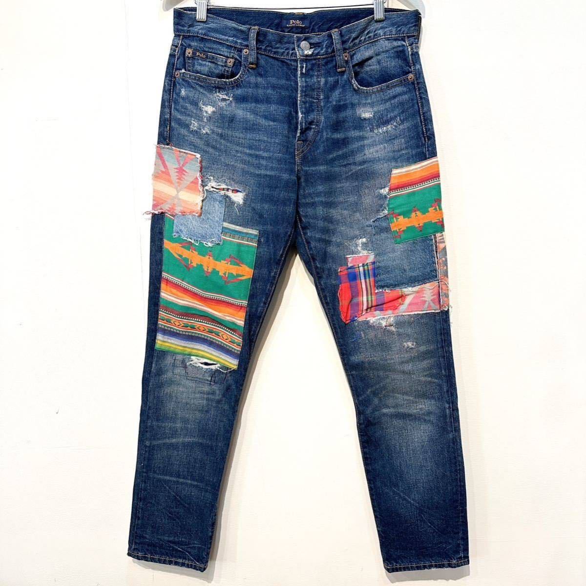 POLO RALPH LAUREN NATIVE PATCHWORK DENIM PANT ポロ ラルフローレン ネイティブ パッチワーク デニム  パンツ W28