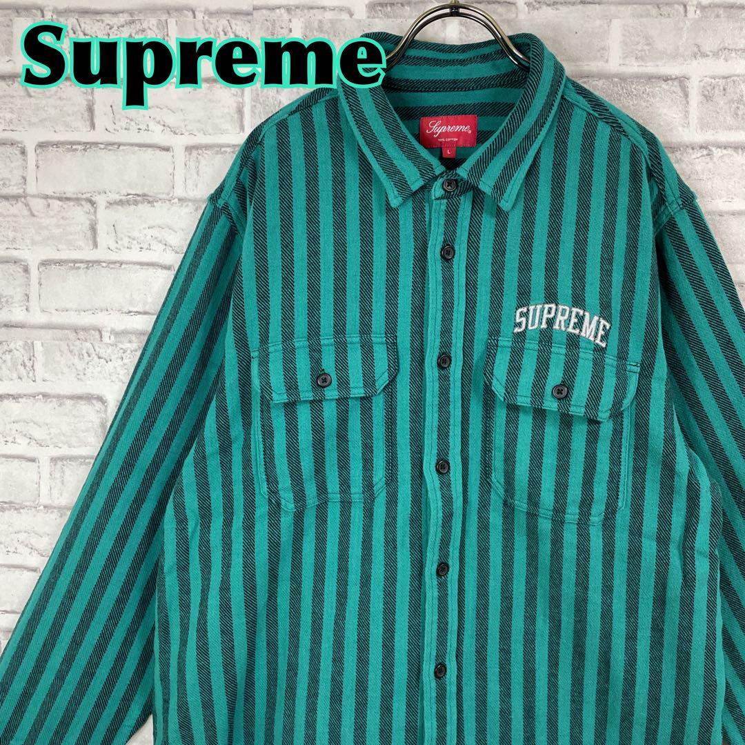 Supreme シュプリーム ストライプネルシャツ ワンポイント刺繍ロゴ 長袖 冬服 秋服 春服 即完売 希少 レア ボタンシャツ 胸ポケット付き