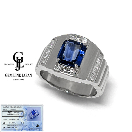 超特価激安の商品をすべて ブルー NGLカード鑑付 リング メンズ プラチナ 0.63ct ダイヤモンド 2.24ct サファイア プラチナ