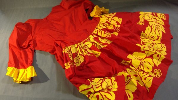 【フラダンス】 【80サイズ】 ≪Lenua≫　ハワイアンドレス 赤×黄色 着丈:116cmフラダンス衣装　頭飾り付き272050012D1C20_画像2