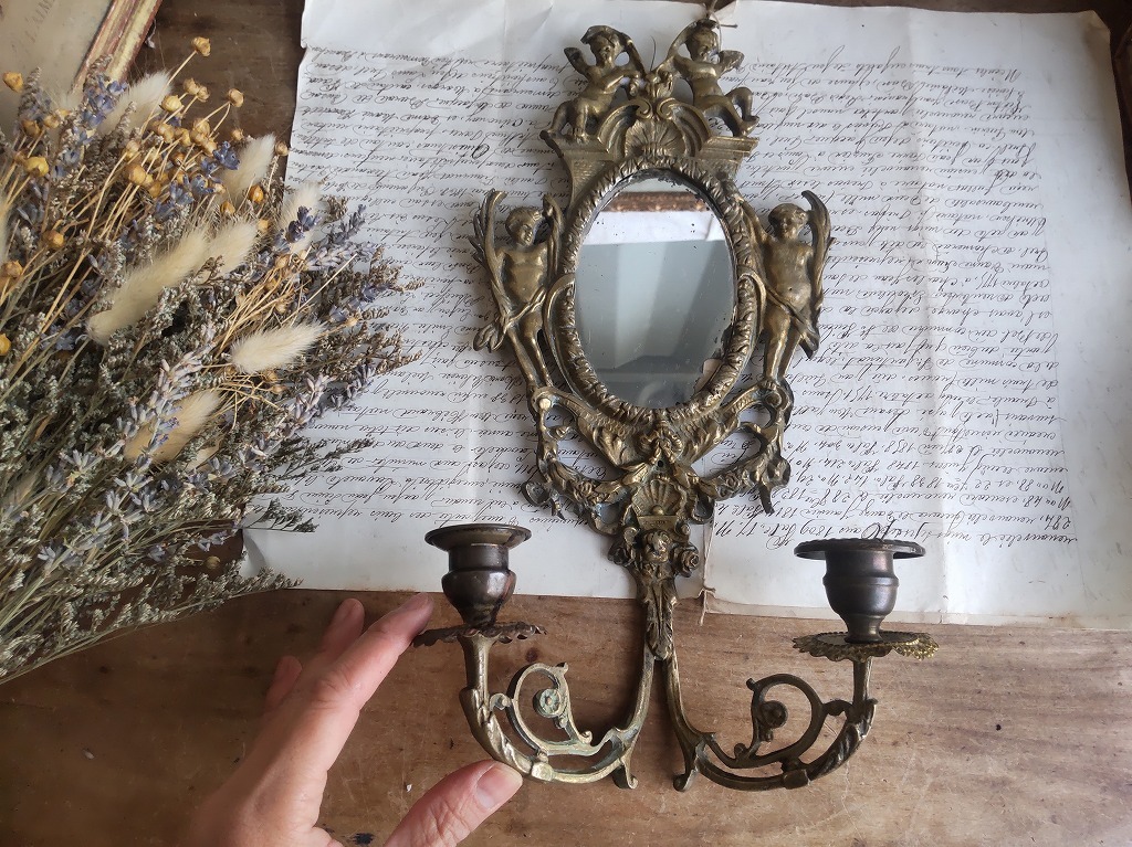 ヤフオク! - ☆フランス アンティーク 素敵な 青銅 天使 装飾 ミラー...
