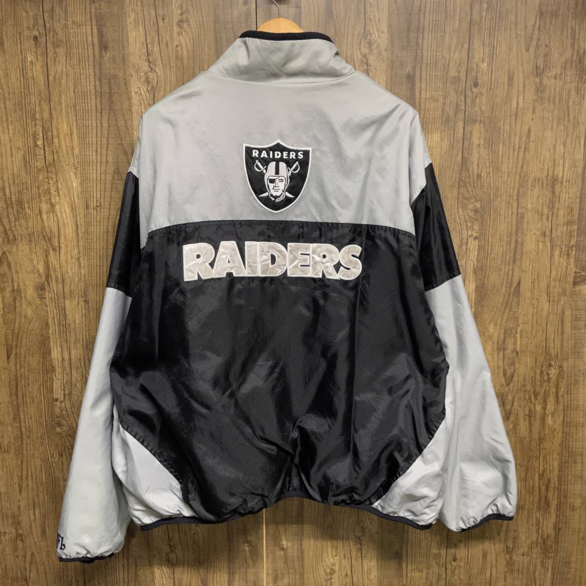 RAIDERS レイダース NFL リバーシブルジャンパー フリース ナイロンジャケット グレー ブラック ワンポイント XXXL ビッグサイズ_画像2