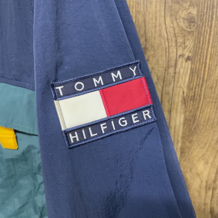 TOMMY HILFIGER トミーヒルフィガー ナイロンプルオーバー アノラックパーカー ネイビー グリーン 90s メンズ L_画像5