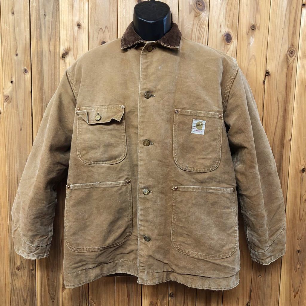 70-80's◇carhartt /ミシガンチョアコート ワークジャケット カバーオール ダック地 防寒 襟コーデュロイ 前開きボタン USA ビンテージ古着_画像1