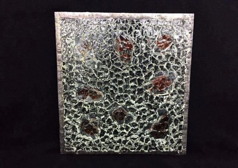(カ-46) フュージング ガラス アート 作品 オブジェ 置物 ガラス細工 板ガラス インテリア 1.89kg 22.8×24.8cm