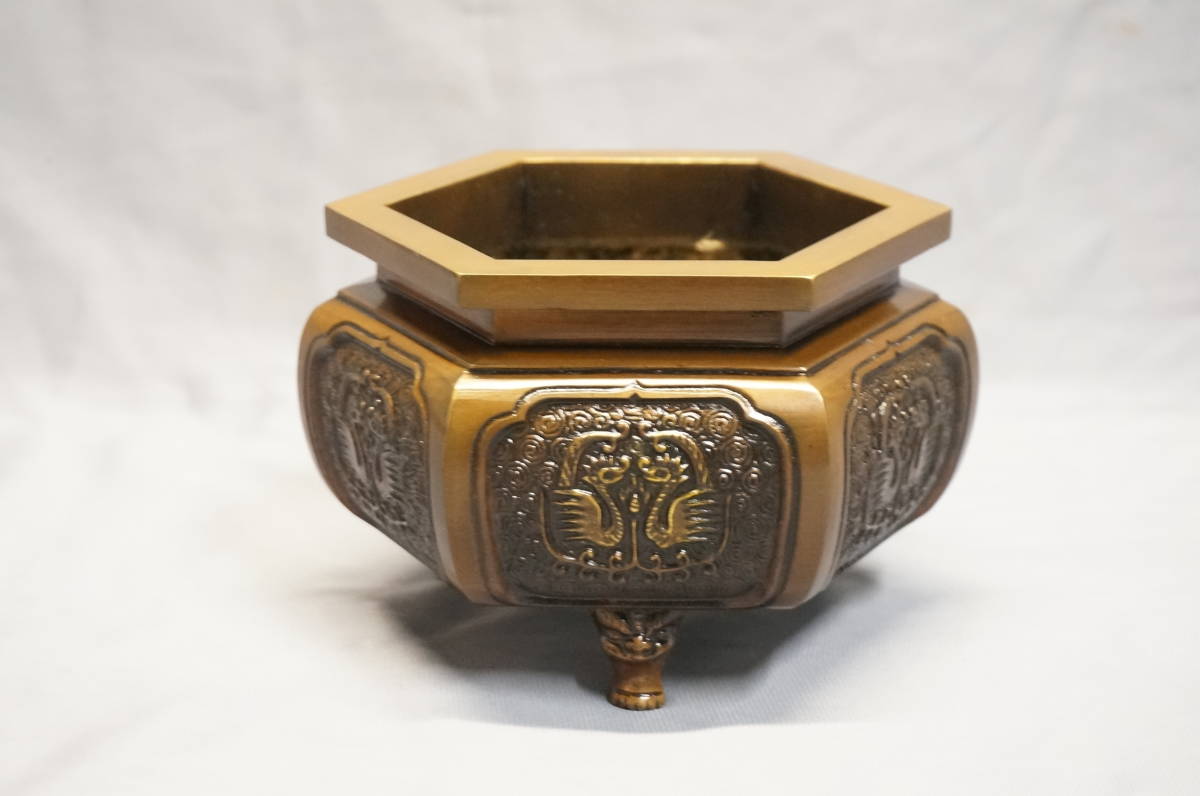 六角菖蒲香炉 5.5寸 展示品 【デッドストック】#013