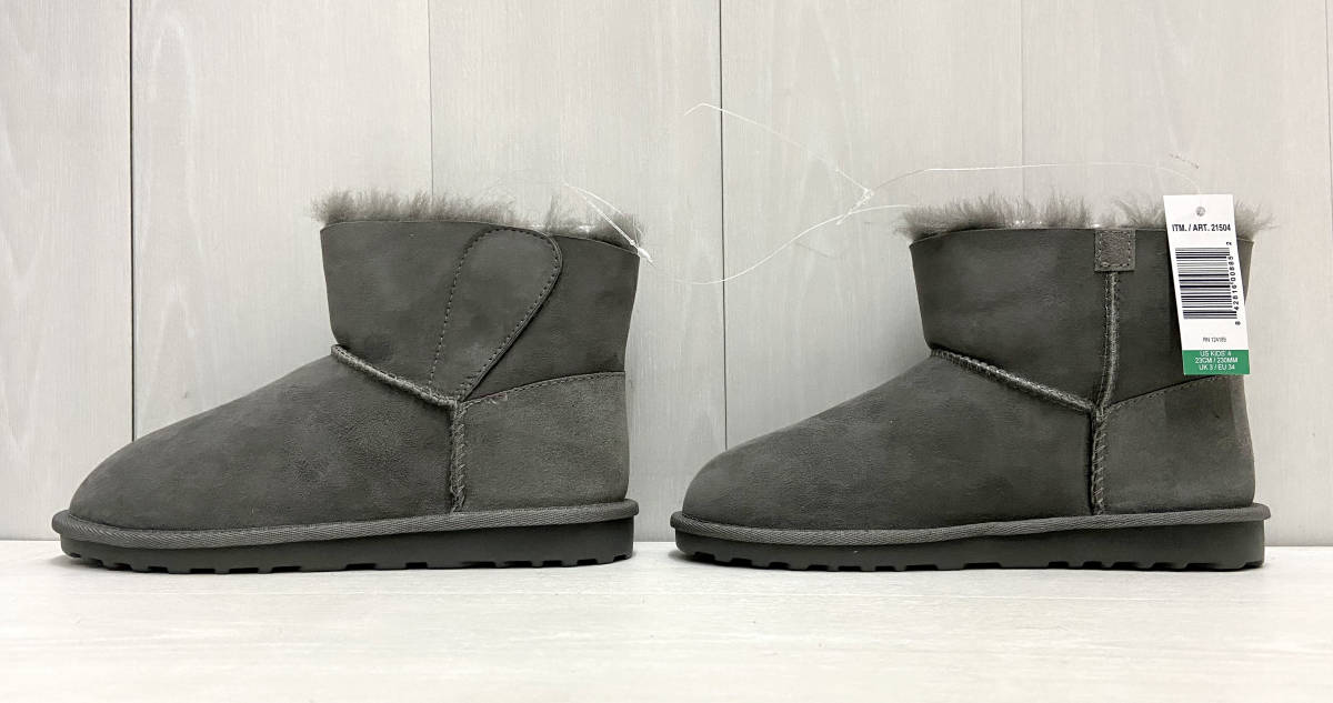 新品 23cm ★ コストコ ムートンブーツ グレー キッズ ショート COZIE STEPS 羊革 灰色 US-4 UK-3 SHORT SHEARLING BOOT 23.0 22.5_画像5