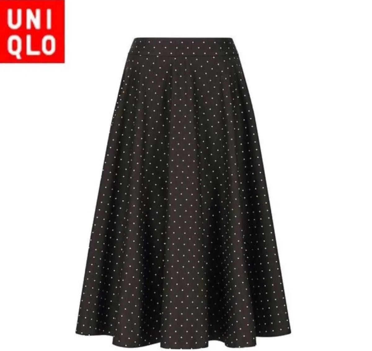 ユニクロ　UNIQLO  ドット柄　サーキュラー　フレア　スカート　ハイウエスト