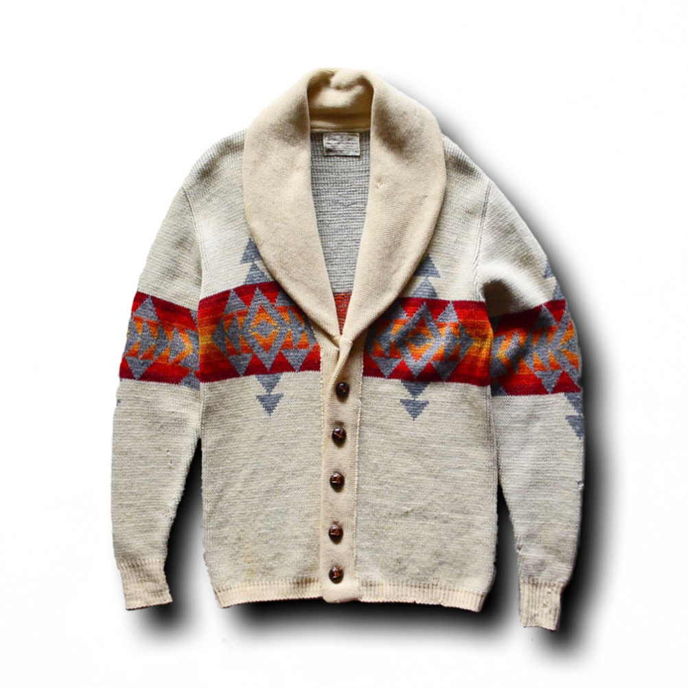 70s PENDLETON チーフジョセフ柄 ショールカラー ウールニットカーディガン S / ペンドルトン ビンテージ 古着 ネイティブ