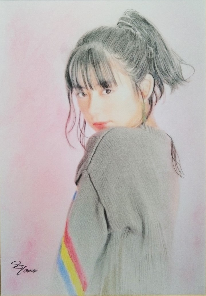 『作品3398』S.Tomo氏直筆色鉛筆画 超美品 美人画 新品額装 の画像1