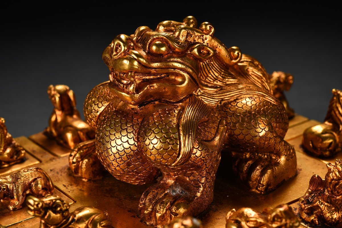 純銅 招き瑞獣のライオンの置物 風水置物 骨董品 SMzVpGqU