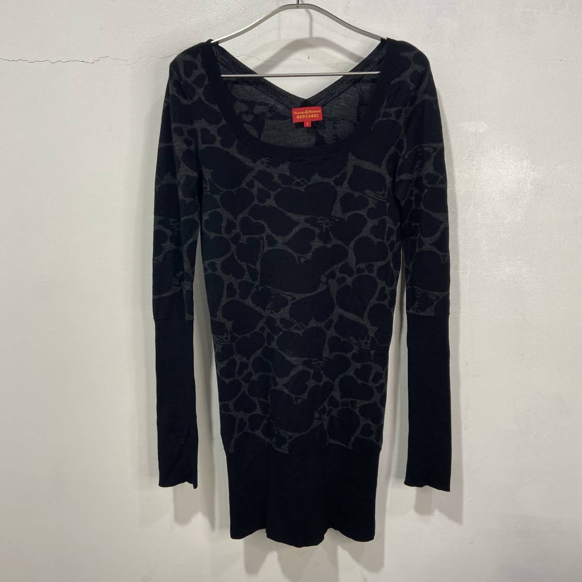 ☆送料無料☆Vivienne Westwood RED LABEL☆ハート総柄セーター☆ロングニット☆ワンピース☆２☆黒グレー☆A23_画像1