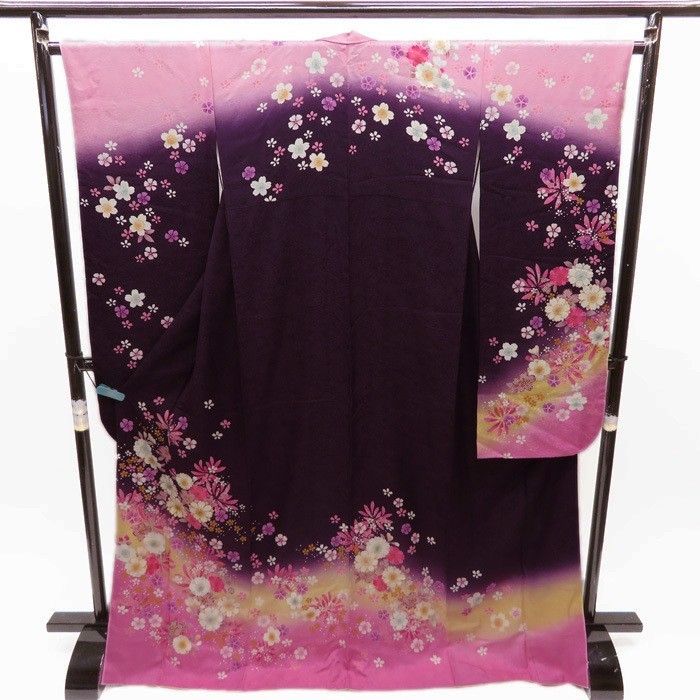 トールサイズ　桜花と撫子の図　紫　振袖 A447-1 L 