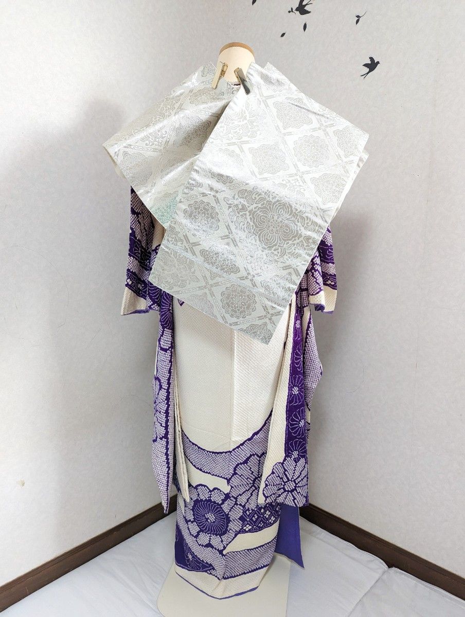 正絹 振袖フルセット 身丈162 5裄67 5 総絞り 紫 美品 7点 正絹 振袖フルセット 身丈162 5裄67 5 総絞り 紫 美品 7点