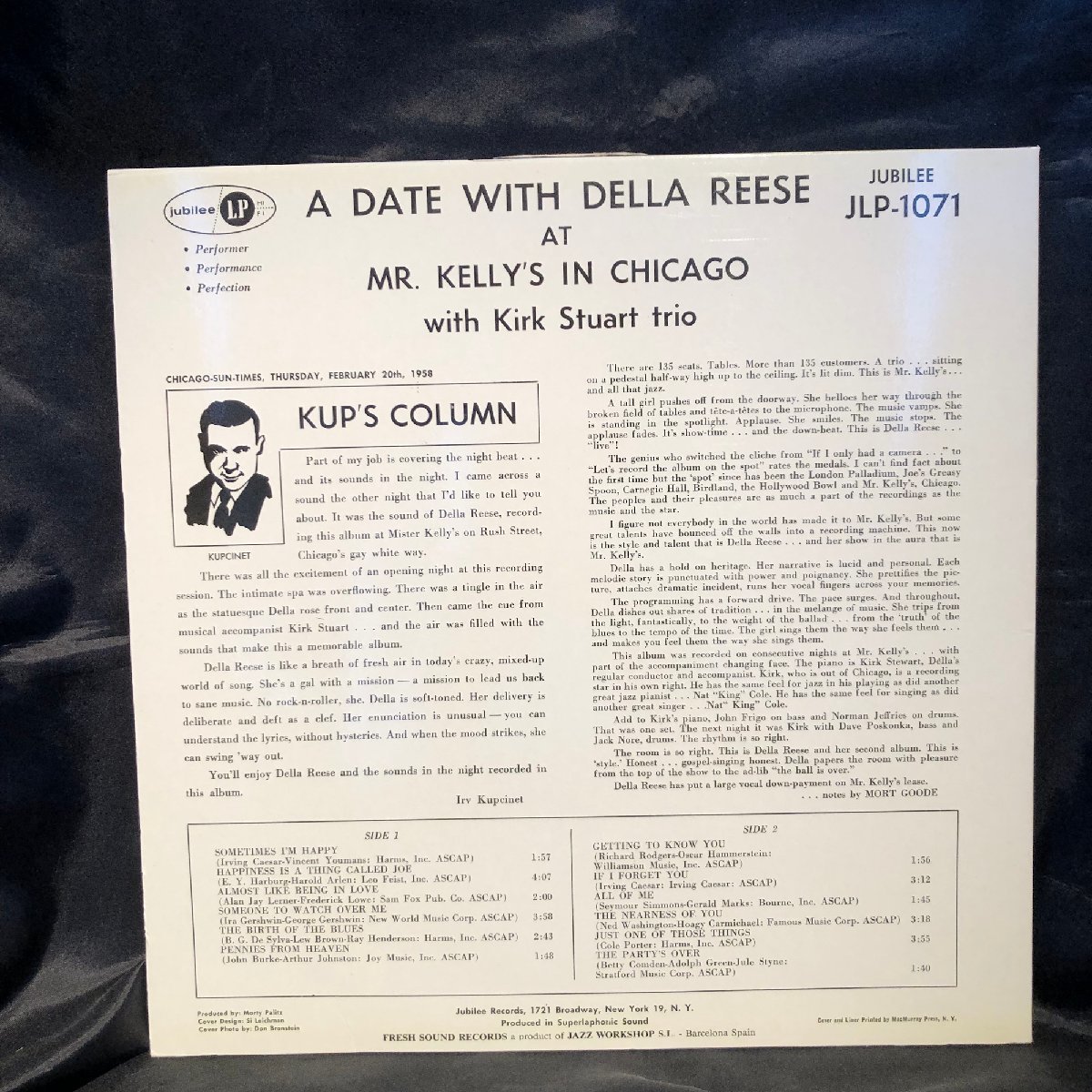 Della Reese With Kirk Stuart Trio / A Date With Della Reese At Mr. Kelly's In Chicago LP Jubilee ・Fresh Sound Records_画像2