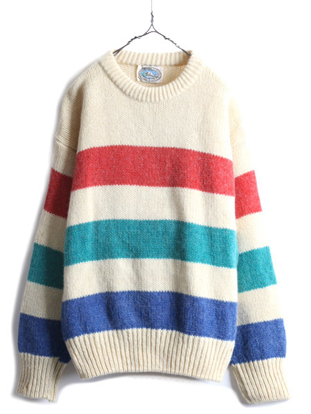 代引き人気 ワイド ■ USA製 90s 80s ボーダー ナチュラル クルーネック ビンテージ オールド 90年代 80年代 古着 / L メンズ セーター ニット ウール Lサイズ 代引き人気 ワイド ■ USA製 90s 80s ボーダー ナチュラル クルーネック ビンテージ オールド 90年代 80年代 古着 / L メンズ セーター ニット ウール Lサイズ
