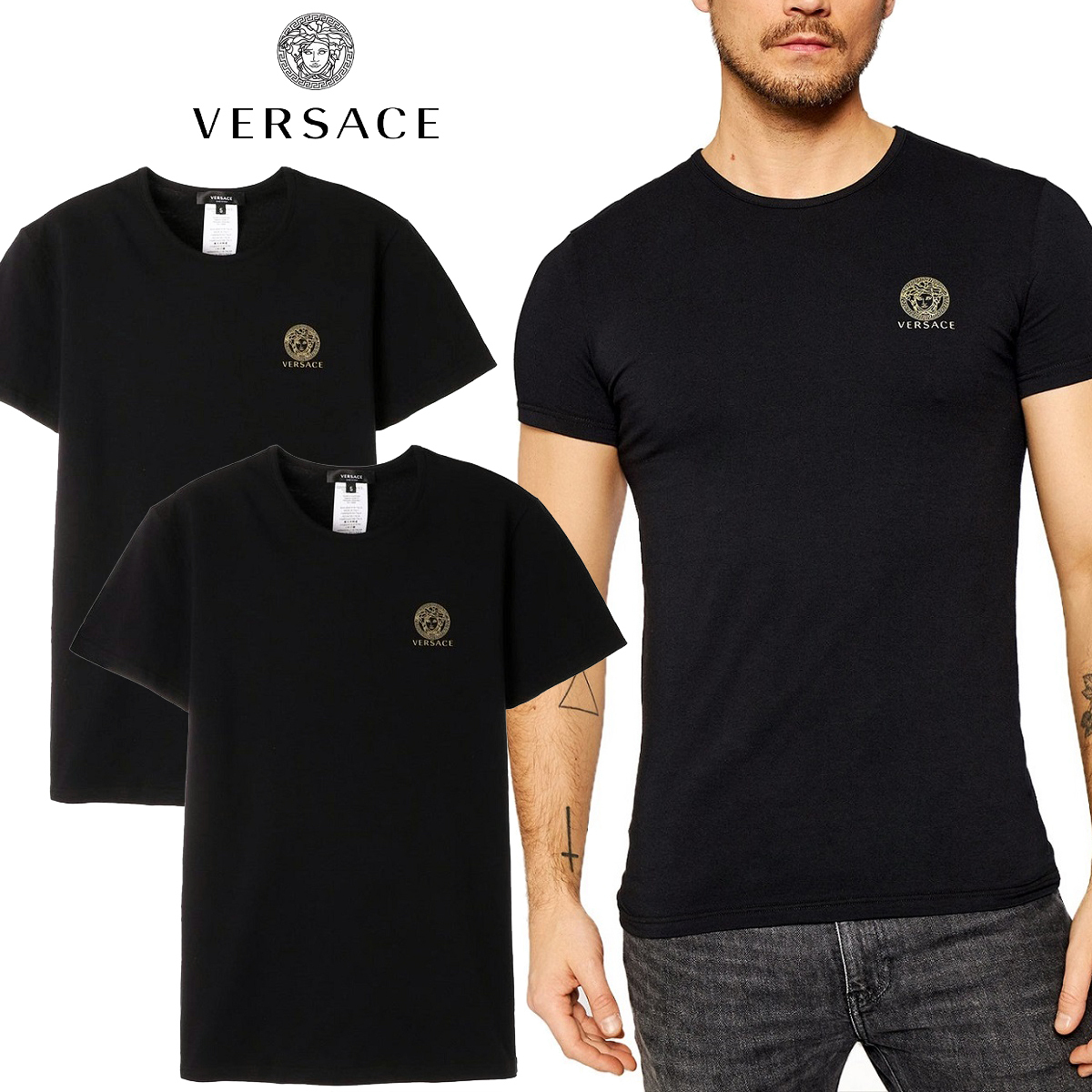 ほぼ未使用 VERSACE ヴェルサーチ メデューサ刺繍Tシャツ 2点セット-