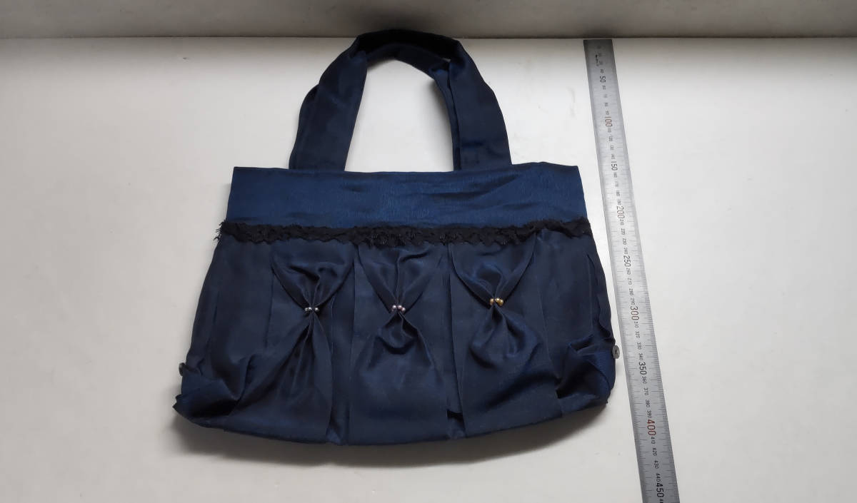 「畳テープBAG ファスナー無 濃紺色系 ハンドメイド」未使用【送料無料】「おかあさんのお針箱」00200415