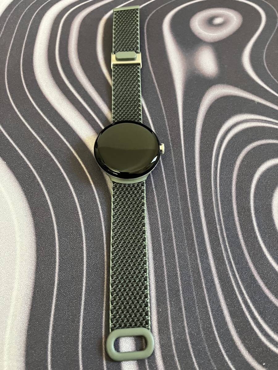 !!! 美品 !!! Google Pixel Watch, Polished Silver ケース, Bluetooth/Wi-Fi /  Charcoal バンド & ウーブンバンド（Ivy、フリーサイズ）