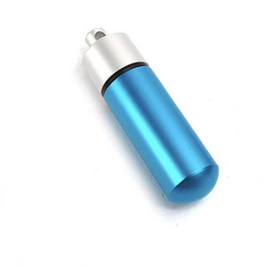 6-25 カプセル型 携帯用 防水 小物入れ 青 ブルー アルミ合金 ピルケース ポータブル_画像1